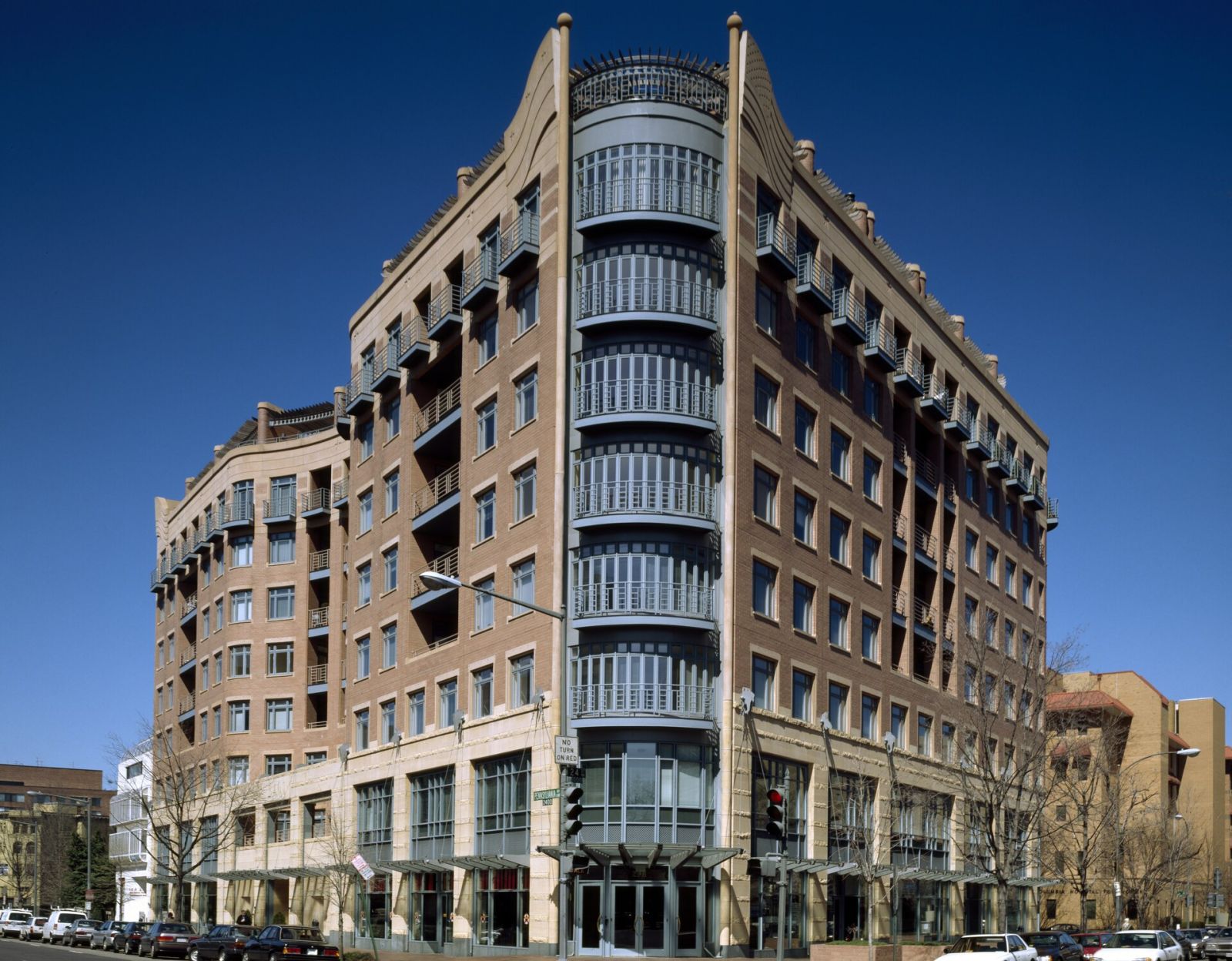 Masonry office building with classical detailing