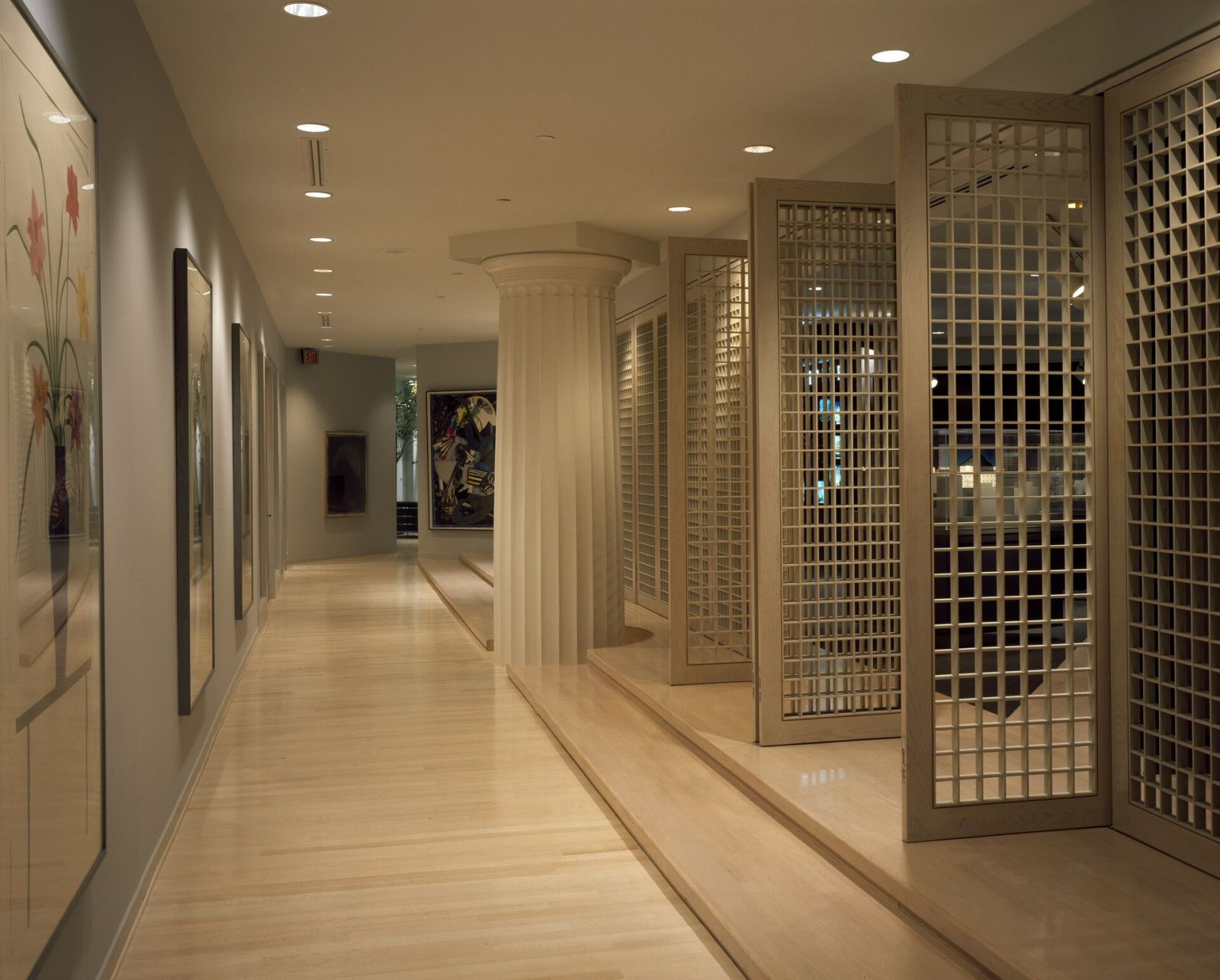 Glazed walkway inside an office building
